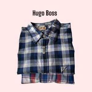 Hugo Boss Orange XL Checkered Shirt Bundle 2 Red Blue Black White Long Sleeve